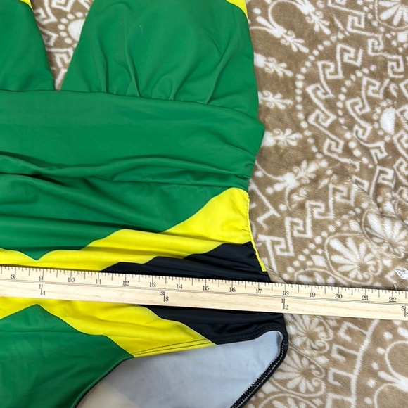 Emerald Green and Yellow Halter One Piece Swimsuit - Picture 4 of 9